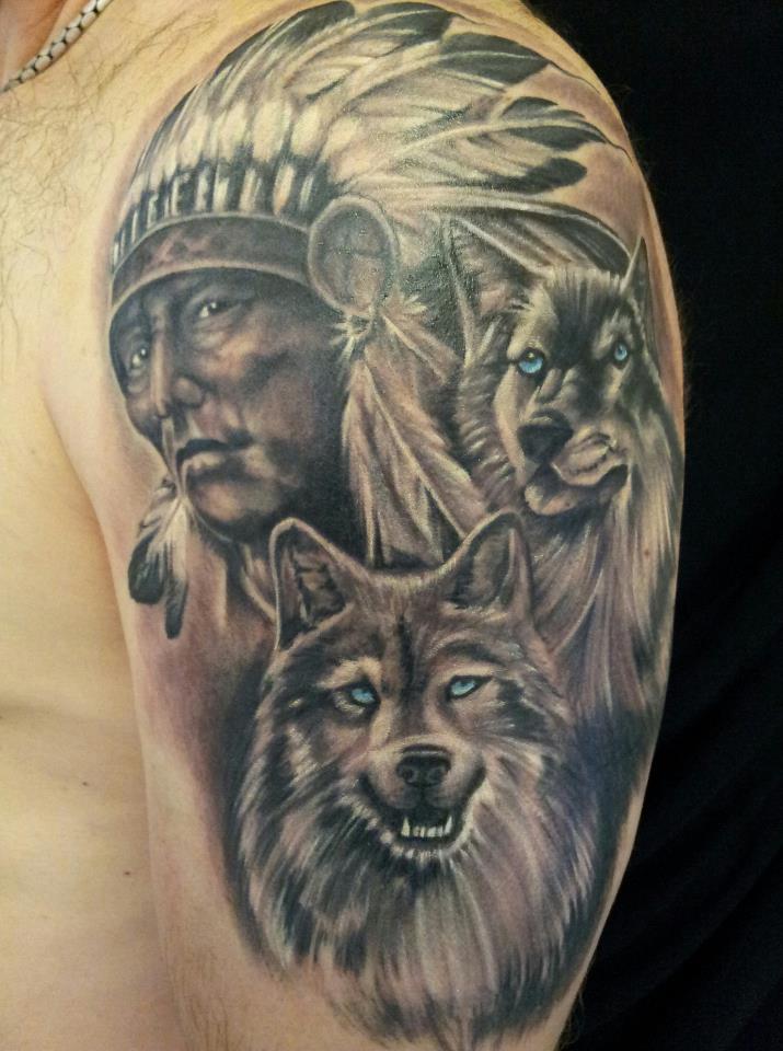 Indian Chief Wolf Tattoo Designs